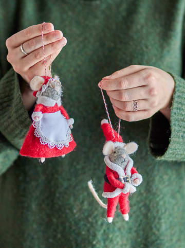 Bloomingville 2-delige set: decohangers "Peo" rood/grijs - (L)12 cm