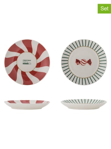Bloomingville 2er-Set: Brotteller ''Yule'' in Weiß/ Rot/ Grün - Ø 12,5 cm