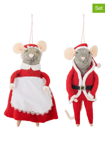 Bloomingville 2er-Set: Dekohänger ''Peo'' in Rot/ Weiß - (L)23 cm