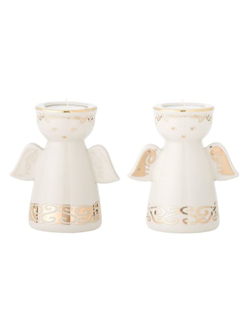 Bloomingville 2er-Set: Kerzenständer ''Faella'' in Weiß/ Gold - (H)12 x Ø 11 cm