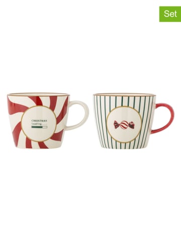 Bloomingville Kubki jumbo (2 szt.) "Yule" w kolorze kremowo-czerwono-zielonym - 380 ml