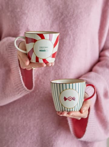 Bloomingville 2er-Set: Jumbotassen ''Yule'' in Creme/ Rot/ Grün - 380 ml