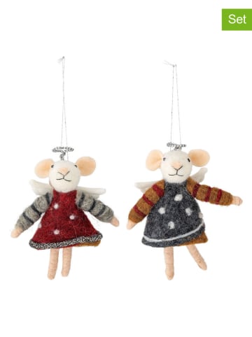 Bloomingville 2er-Set: Dekohänger ''Peo'' in Grau/ Rot - (L)13,5 cm