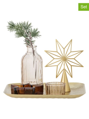 Bloomingville 6-delige set: dienblad & decoratie "Sanga" goudkleurig-(B)22x(H)21x(D)22cm
