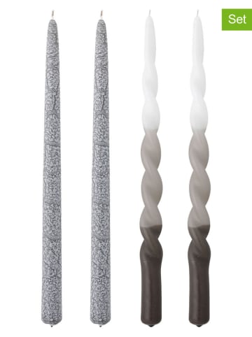Bloomingville 4-delige set: staafkaarsen "Frost" grijs