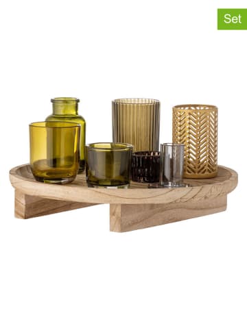 Bloomingville 8tlg. Kerzenständer-Set ''Sanga'' in Beige/ Grün - (H)15 x Ø 32 cm