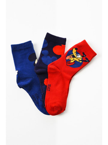 Disney Mickey Mouse Skarpety (3 pary) "Myszka Miki" w kolorze czerwono-granatowym