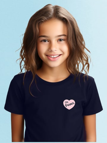 WOOOP Koszulka "Girl power pink heart" w kolorze granatowym