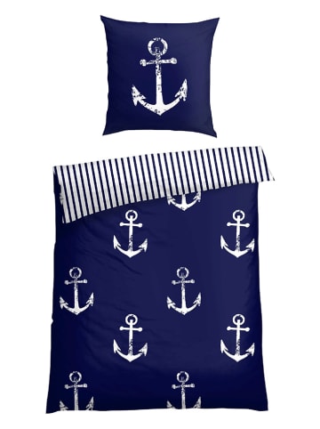 Schiesser Renforcé beddengoedset donkerblauw/wit