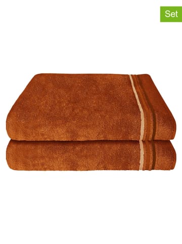 Schiesser 2-delige set: badhanddoeken ''Skyline'' in Terrakotta
