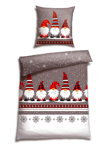 Schiesser Komplet pościeli flanelowej "Wichtel" w kolorze szaro-czerwonym