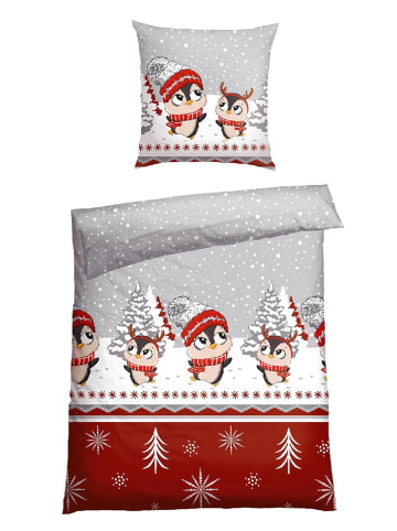 Schiesser Komplet pościeli flanelowej "Antoni" w kolorze szaro-czerwonym