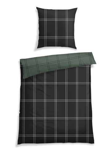 Schiesser Fijnbiber beddengoedset "Ellis" groen/zwart