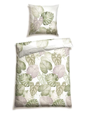 Schiesser Renforcé beddengoedset "Bretta" wit/groen