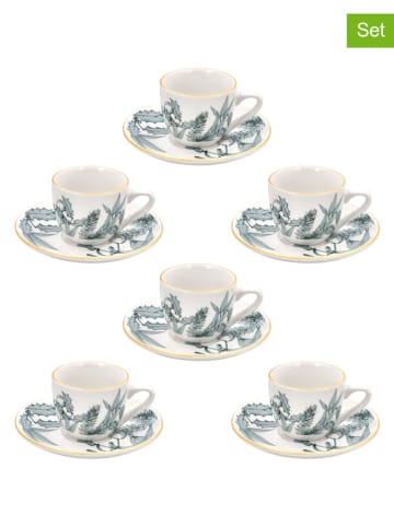 Tognana 6-delige set: koffiekoppen ''Atollo Bloom'' wit/groen - 90 ml