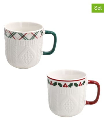 Tognana 2-delige set: koppen ''Let it Snow'' wit/rood/groen - 350 ml