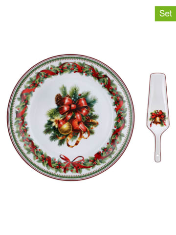 Tognana 2tlg. Set: Servierteller ''Christmas Eve'' in Weiß/ Rot/ Grün - Ø 27 cm