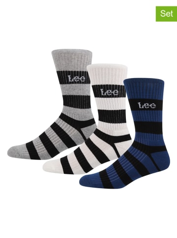 LEE Underwear 3er-Set: Sportsocken "Cullin" in Grau/ Creme/ Dunkelblau