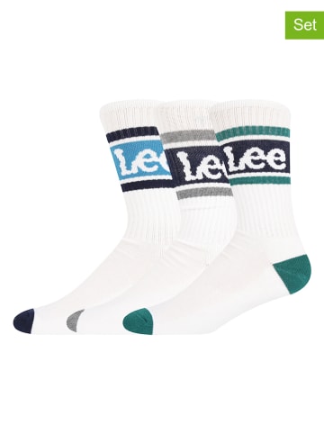 LEE Underwear 3er-Set: Sportsocken "Rowe" in Creme/ Grün/ Grau
