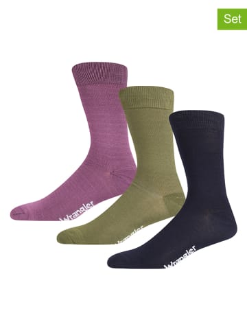 Wrangler 3er-Set: Socken "Cheyne" in Schwarz/ Khaki/ Lila