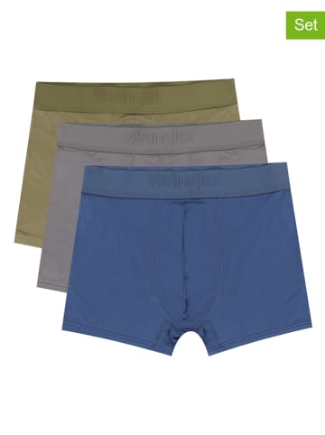 Wrangler 3er-Set: Boxershorts "Griffin" in Blau/ Khaki/ Grau