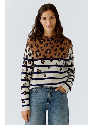 Oui Pullover in Creme/ Camel/ Dunkelblau