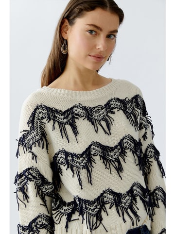 Oui Pullover in Weiß/ Dunkelblau