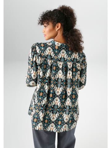 Aniston Bluse in Schwarz/ Creme/ Blau