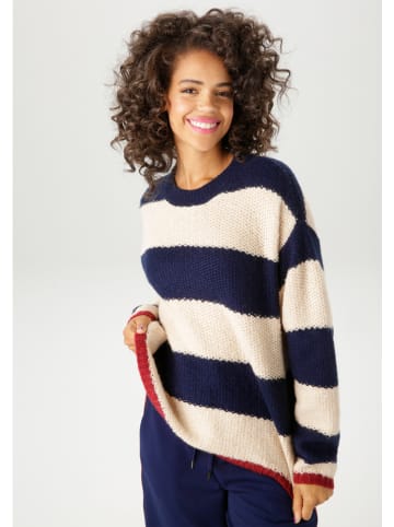 Aniston Pullover in Blau/ Beige