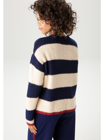 Aniston Pullover in Blau/ Beige