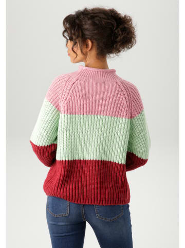 Aniston Sweter w kolorze czerwono-jasnozielono-jasnoróżowym