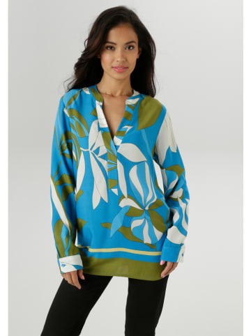 Aniston Blouse blauw/olijfgroen/wit