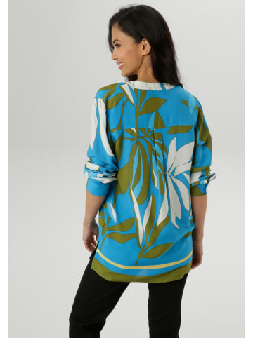 Aniston Blouse blauw/olijfgroen/wit