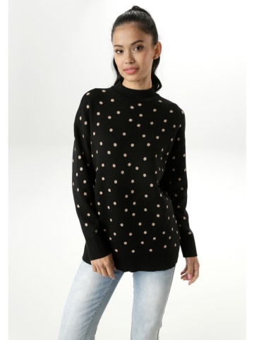 Aniston Pullover in Schwarz/ Beige
