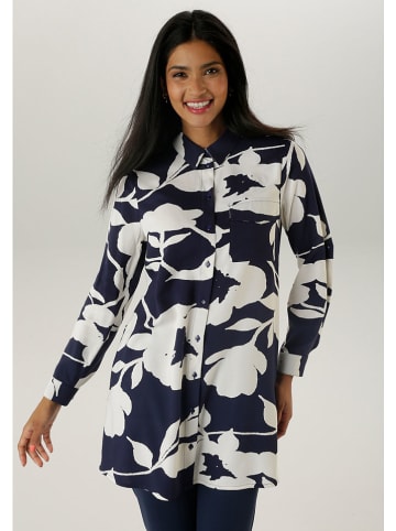 Aniston Longbluse in Dunkelblau/ Weiß