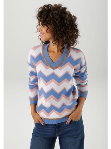 Aniston Pullover in Hellblau/ Weiß