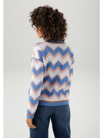 Aniston Pullover in Hellblau/ Weiß