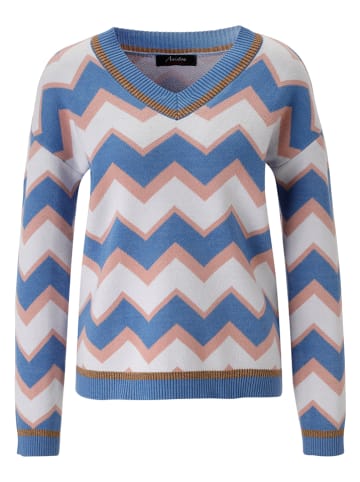 Aniston Pullover in Hellblau/ Weiß
