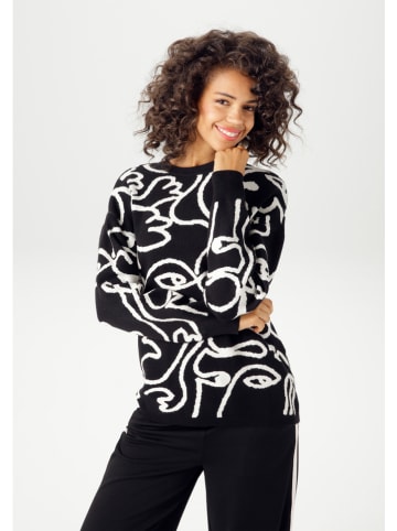 Aniston Pullover in Schwarz/ Weiß