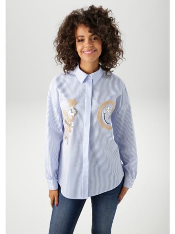 Aniston Hemd in Hellblau/ Weiß