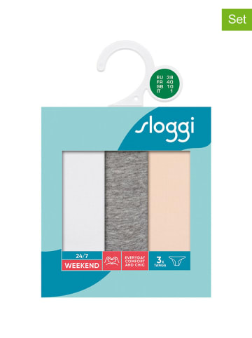 Sloggi Stringi (3 pary) w kolorze szarym, jasnoróżowym i białym
