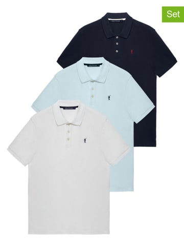 Polo Club 3-delige set: poloshirts wit/donkerblauw/lichtblauw
