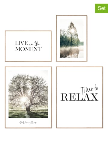 Orangewallz 4-delige set: ingelijste kunstdrukken "Morning Glory" lichtbruin/wit