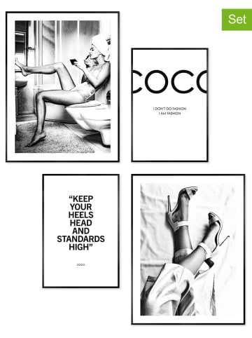 Orangewallz 4-delige set: ingelijste kunstdrukken "Getting Ready" zwart