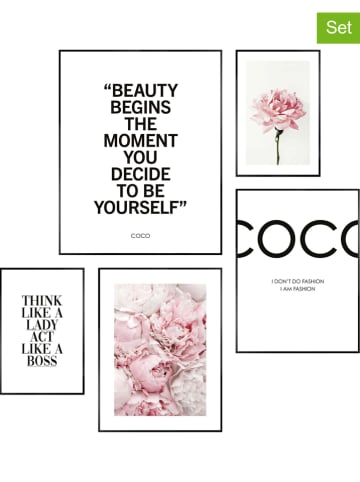 Orangewallz 5er-Set: Gerahmte Kunstdrucke "Sweet Pink Beauty"