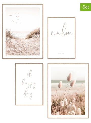 Orangewallz 4er-Set: Gerahmte Kunstdrucke "Beach Relax"