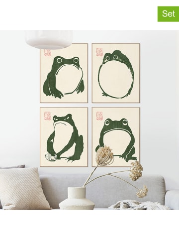 Orangewallz Druki artystyczne (4 szt.) "Japanese Frog" w ramce