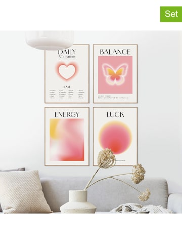 Orangewallz 4-delige set: ingelijste kunstdrukken "Aura Warm"