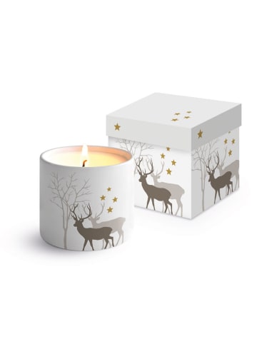 ppd Kaars "Winter Deers'' wit/grijs - (H)8,5 x Ø 7 cm