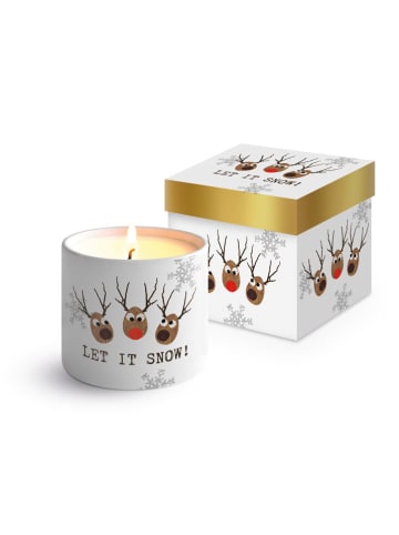ppd Świeca "Let it snow" w kolorze biało-jasnobrązowym - wys. 8,5 x Ø 7 cm